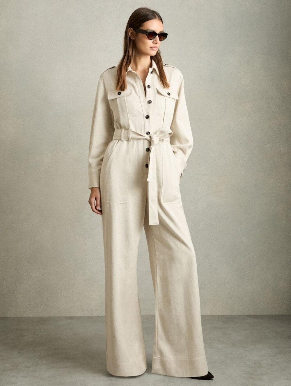 Reiss Anais Wide Leg Utility Jumpsuit Cream Woman's  Medium